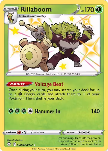 Rillaboom (SV006/SV122), Shining Fates: Shiny Vault — Pokémon card price