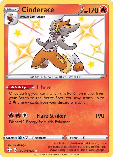 Cinderace (SV017/SV122), Shining Fates: Shiny Vault — Pokémon card price