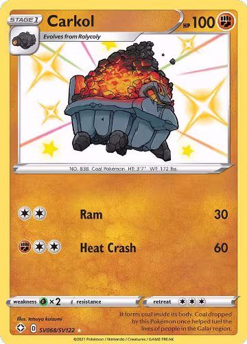 Carkol (SV068/SV122), Shining Fates: Shiny Vault — Pokémon card price