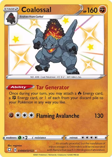 Coalossal (SV069/SV122), Shining Fates: Shiny Vault — Pokémon card price