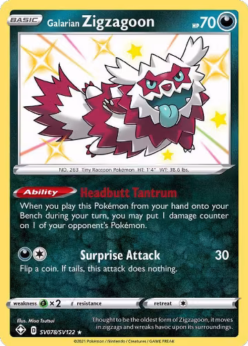 Galarian Zigzagoon (SV078/SV122), Shining Fates: Shiny Vault — Pokémon card price