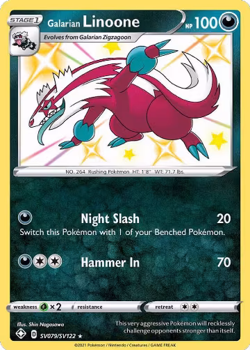 Galarian Linoone (SV079/SV122), Shining Fates: Shiny Vault — Pokémon card price