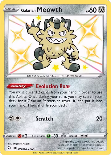 Galarian Meowth (SV086/SV122), Shining Fates: Shiny Vault — Pokémon card price
