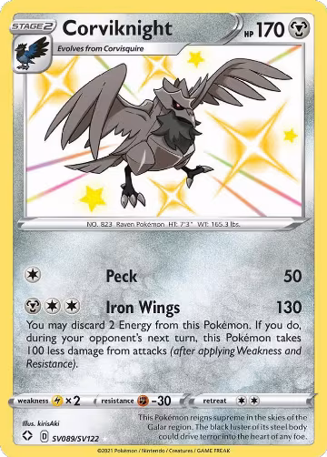Corviknight (SV089/SV122), Shining Fates: Shiny Vault — Pokémon card price
