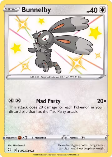 Bunnelby (SV097/SV122), Shining Fates: Shiny Vault — Pokémon card price