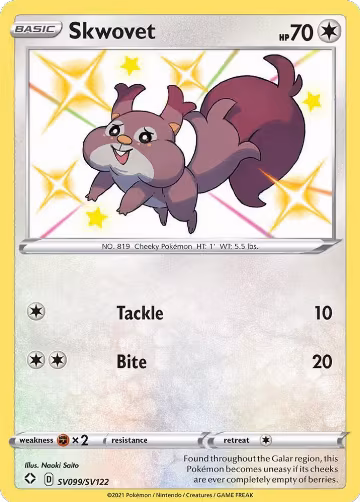 Skwovet (SV099/SV122), Shining Fates: Shiny Vault — Pokémon card price
