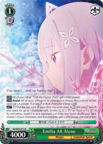 Emilia All Alone (Parallel Foil) (RZ/SE35-E11 R), ZERO: The Frozen Bond — Weiß Schwarz card price