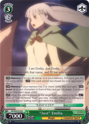"Just" Emilia (Parallel Foil) (RZ/SE35-E14 R), ZERO: The Frozen Bond — Weiß Schwarz card price