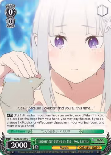 Encounter Between the Two, Emilia (Parallel Foil) (RZ/SE35-E19 U), ZERO: The Frozen Bond — Weiß Schwarz card price