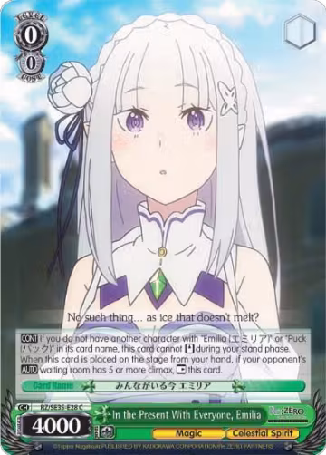 In the Present With Everyone, Emilia (Parallel Foil) (RZ/SE35-E28 C), ZERO: The Frozen Bond — Weiß Schwarz card price