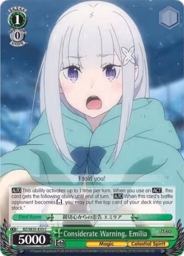 Considerate Warning, Emilia (Parallel Foil) (RZ/SE35-E33 C), ZERO: The Frozen Bond — Weiß Schwarz card price