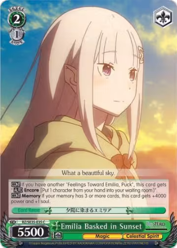 Emilia Basked in Sunset (Parallel Foil) (RZ/SE35-E35 C), ZERO: The Frozen Bond — Weiß Schwarz card price