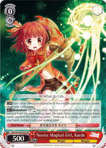 Novice Magical Girl, Kaede (SR) (MR/W59-E058S SR), Magia Record: Puella Magi Madoka Magica [Side Story] (Mobile) — Weiß Schwarz card price