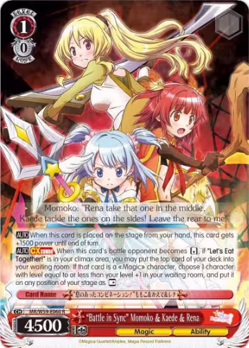 "Battle in Sync" Momoko & Kaede & Rena (MR/W59-E060 R), Magia Record: Puella Magi Madoka Magica [Side Story] (Mobile) — Weiß Schwarz card price