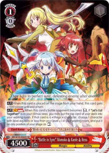 "Battle in Sync" Momoko & Kaede & Rena (SR) (MR/W59-E060S SR), Magia Record: Puella Magi Madoka Magica [Side Story] (Mobile) — Weiß Schwarz card price