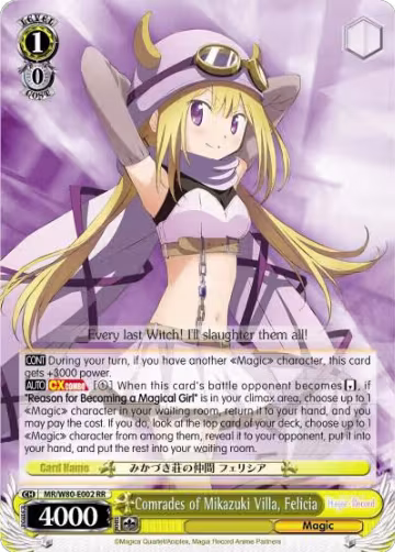 Comrades of Mikazuki Villa, Felicia (MR/W80-E002 RR), Magia Record: Puella Magi Madoka Magica [Side Story] (Anime) — Weiß Schwarz card price