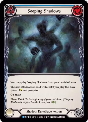 Seeping Shadows (Blue) (MON167), Monarch — Flesh & Blood card price