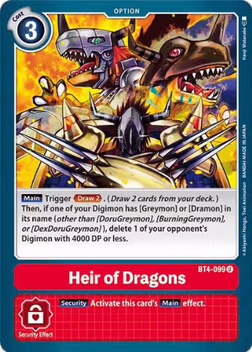Heir of Dragons (BT4-099 U), Great Legend — Digimon card price