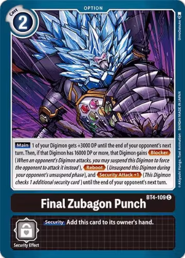 Final Zubagon Punch (BT4-109 C), Great Legend — Digimon card price