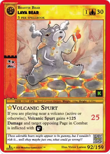Lava Bear (92), Cryptid Nation: Kickstarter Edition — MetaZoo card price