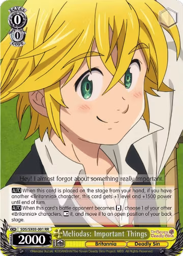 Meliodas: Important Things (SDS/SX03-001 RR), The Seven Deadly Sins — Weiß Schwarz card price