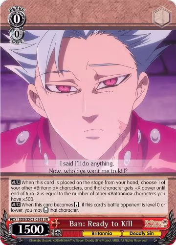 Ban: Ready to Kill (SR) (SDS/SX03-056S SR), The Seven Deadly Sins — Weiß Schwarz card price
