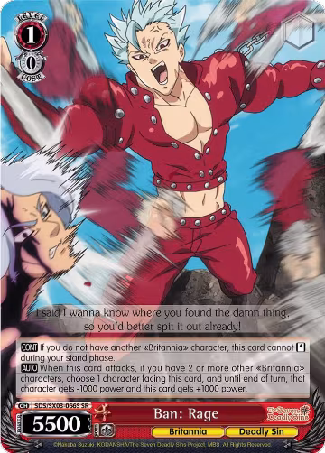 Ban: Rage (SR) (SDS/SX03-066S SR), The Seven Deadly Sins — Weiß Schwarz card price