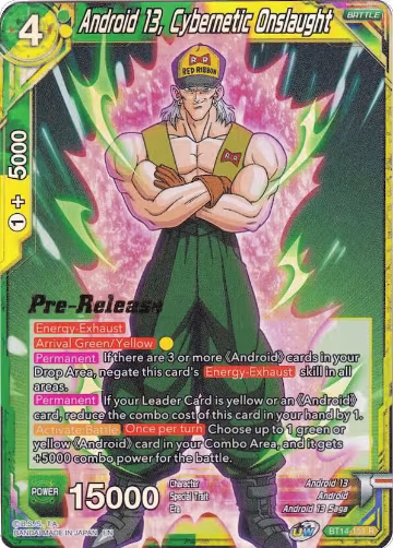 Android 13, Cybernetic Onslaught (BT14-151), Cross Spirits Pre-Release Cards — DB Super card price