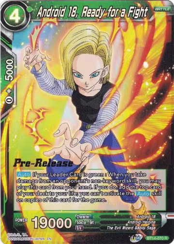 Android 18, Ready for a Fight (BT14-070), Cross Spirits Pre-Release Cards — DB Super card price