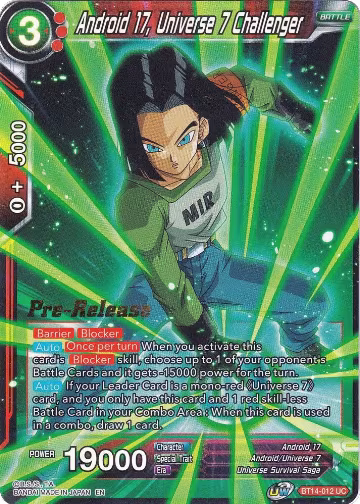 Android 17, Universe 7 Challenger (BT14-012), Cross Spirits Pre-Release Cards — DB Super card price