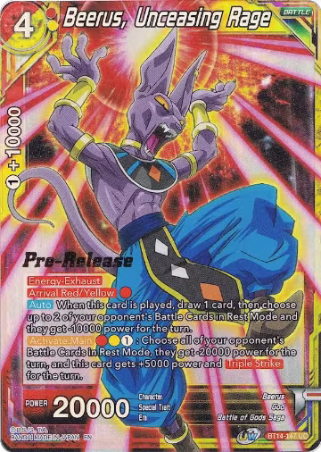 Beerus, Unceasing Rage (BT14-147), Cross Spirits Pre-Release Cards — DB Super card price
