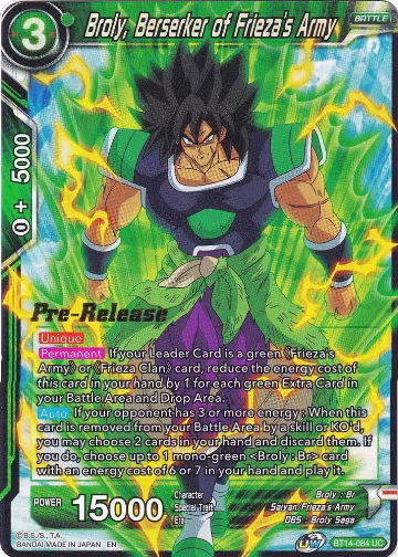 Broly, Berserker of Frieza's Army (BT14-084), Cross Spirits Pre-Release Cards — DB Super card price