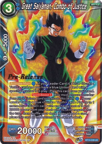 Great Saiyaman, Combo of Justice (BT14-039), Cross Spirits Pre-Release Cards — DB Super card price
