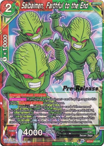 Saibaimen, Faithful to the End (BT14-145), Cross Spirits Pre-Release Cards — DB Super card price