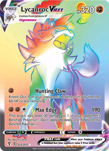 Lycanroc VMAX (Secret) (213/203), Evolving Skies — Pokémon card price