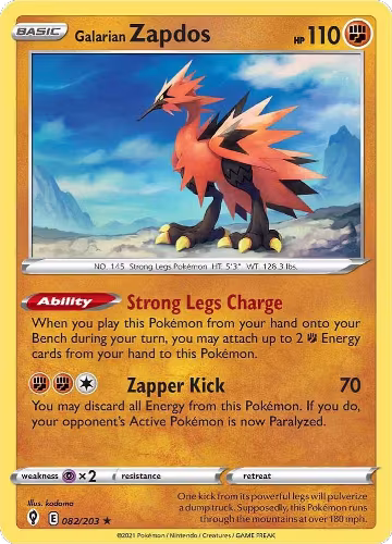 Galarian Zapdos (082/203), Evolving Skies — Pokémon card price