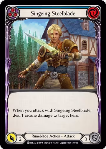 Singeing Steelblade (Blue) (ELE232), Tales of Aria — Flesh & Blood card price