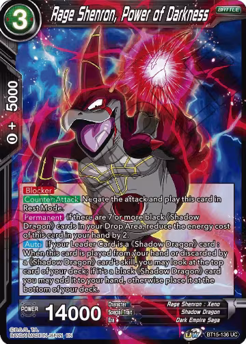 Rage Shenron, Power of Darkness (BT15-136), Saiyan Showdown — DB Super card price
