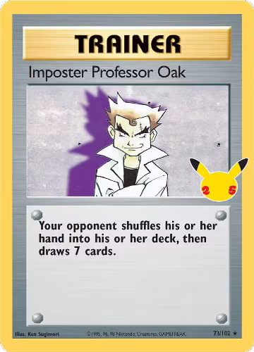 Imposter Professor Oak (73/102), Celebrations: Classic Collection — Pokémon card price