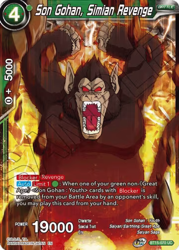 Son Gohan, Simian Revenge (BT15-070), Saiyan Showdown — DB Super card price
