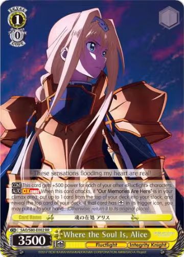 Where the Soul Is, Alice (SAO/S80-E002 RR), Sword Art Online -Alicization- Vol.2 — Weiß Schwarz card price