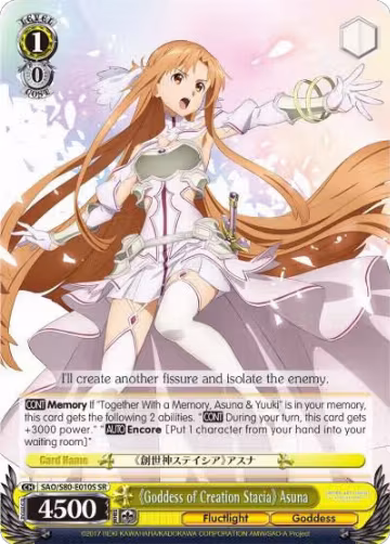 Goddess of Creation Stacia Asuna (SR) (SAO/S80-E010S SR), Sword Art Online -Alicization- Vol.2 — Weiß Schwarz card price