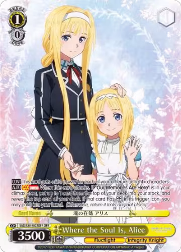 Where the Soul Is, Alice (OFR) (SAO/S80-E002OFR OFR), Sword Art Online -Alicization- Vol.2 — Weiß Schwarz card price