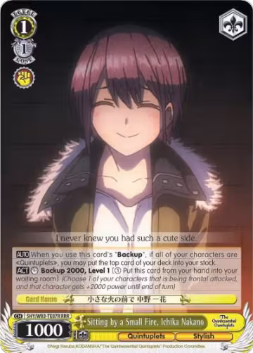 Sitting by a Small Fire, Ichika Nakano (RRR) (5HY/W83-TE07R RRR), The Quintessential Quintuplets — Weiß Schwarz card price