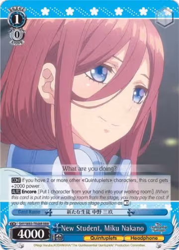 New Student, Miku Nakano (RRR) (5HY/W83-TE48R RRR), The Quintessential Quintuplets — Weiß Schwarz card price