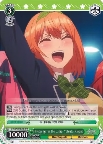 Prepping for the Camp, Yotsuba Nakano (RRR) (5HY/W83-TE70R RRR), The Quintessential Quintuplets — Weiß Schwarz card price
