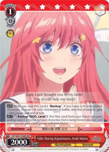 Table-Sharing Acquaintances, Itsuki Nakano (RRR) (5HY/W83-TE84R RRR), The Quintessential Quintuplets — Weiß Schwarz card price