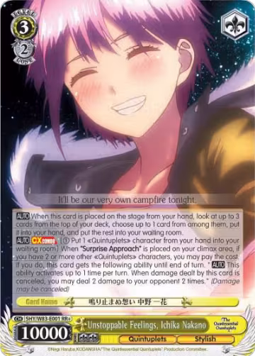 Unstoppable Feelings, Ichika Nakano (5HY/W83-E001 RR+), The Quintessential Quintuplets — Weiß Schwarz card price