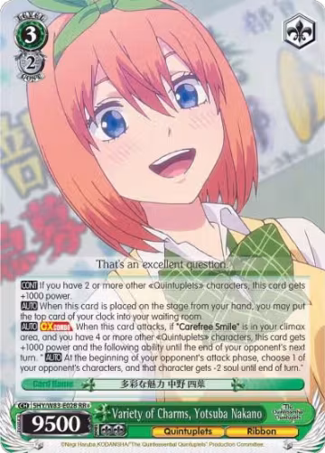 Variety of Charms, Yotsuba Nakano (5HY/W83-E028 RR+), The Quintessential Quintuplets — Weiß Schwarz card price
