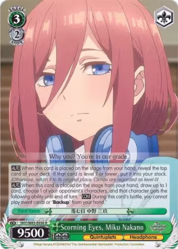 Scorning Eyes, Miku Nakano (5HY/W83-E036 R), The Quintessential Quintuplets — Weiß Schwarz card price